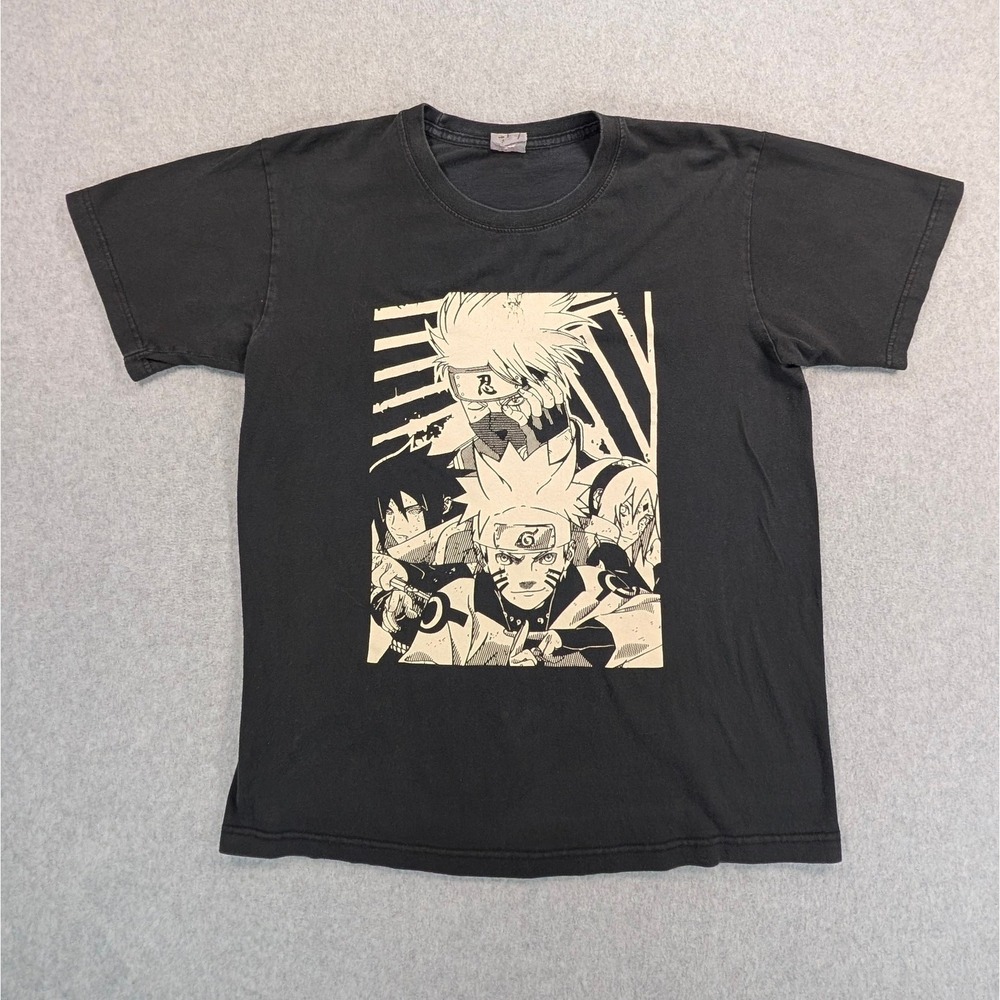 Naruto Shippuden Team 7 T-Shirt Black Kakashi Sasuke Sakura Anime Mens L 21.26.5